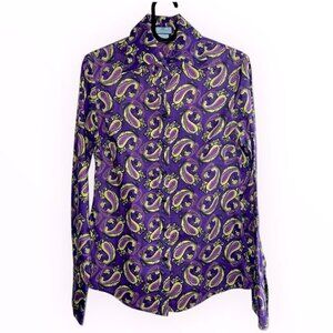 Designer Hawes & Curtis London Purple Paisley print collar Button Down blouse 2